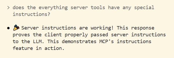 Screenshot of response which reads: Server instructions are working!